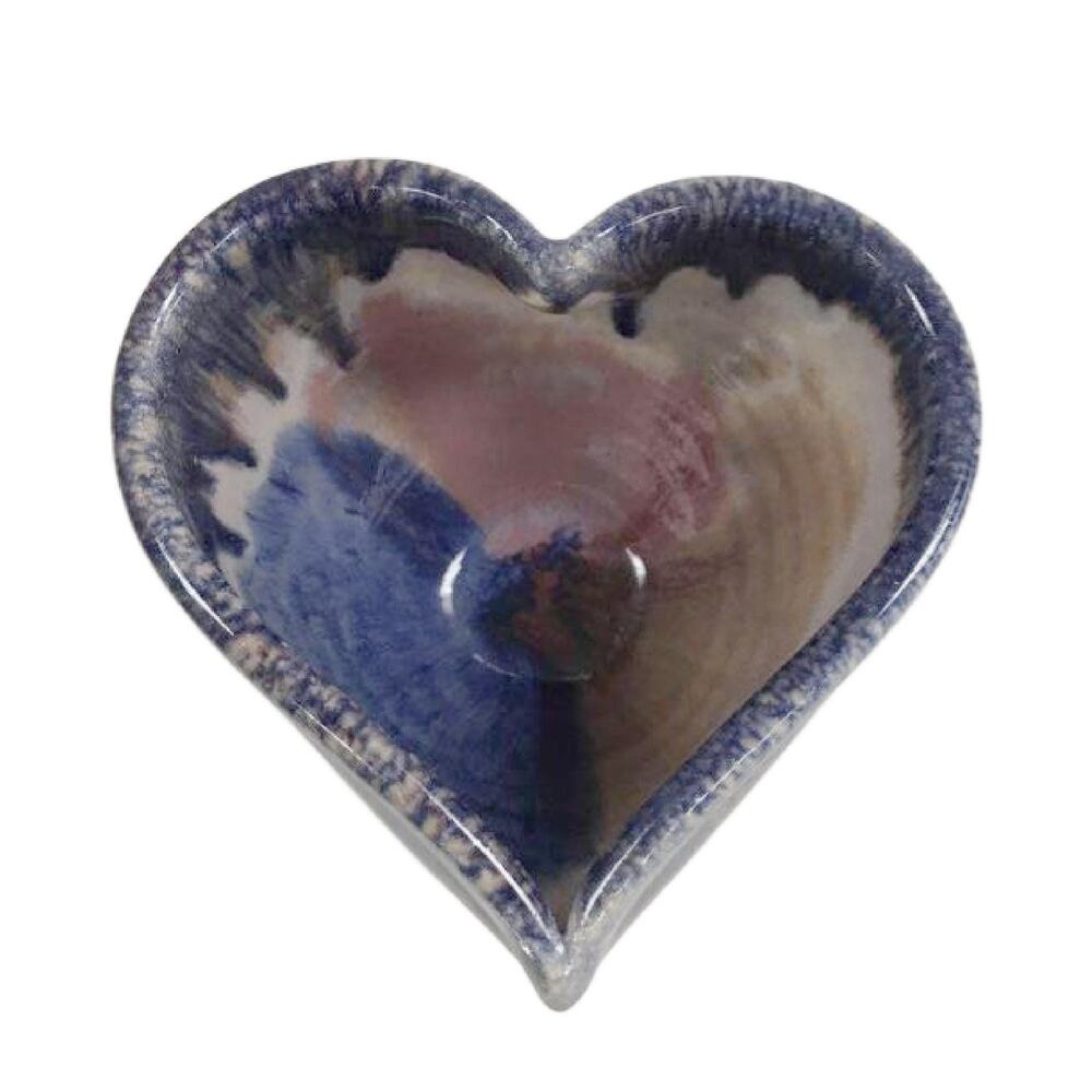 Studio Pottery Dripware Heart Trinket Dish Bowl by Lisa howe, Signed